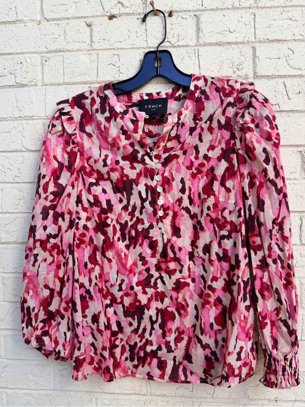 FRNCH Pink Multi Print Button-Front Blouse.